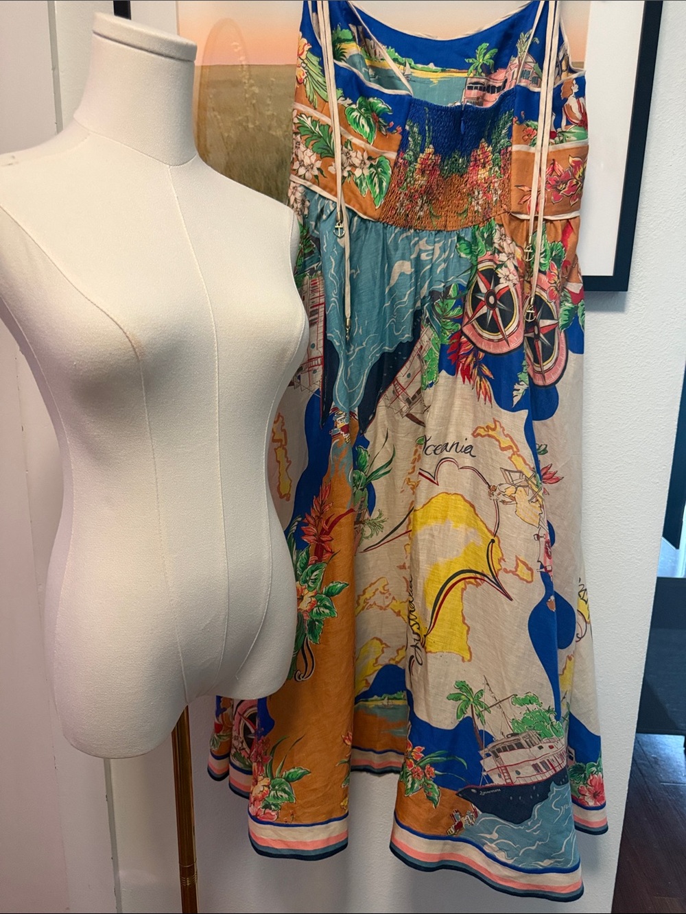 [White Lotus] NWOT
ZIMMERMANN Alight Picnic Linen Midi Dress Nautical Map AU3 L - Picture 13 of 14